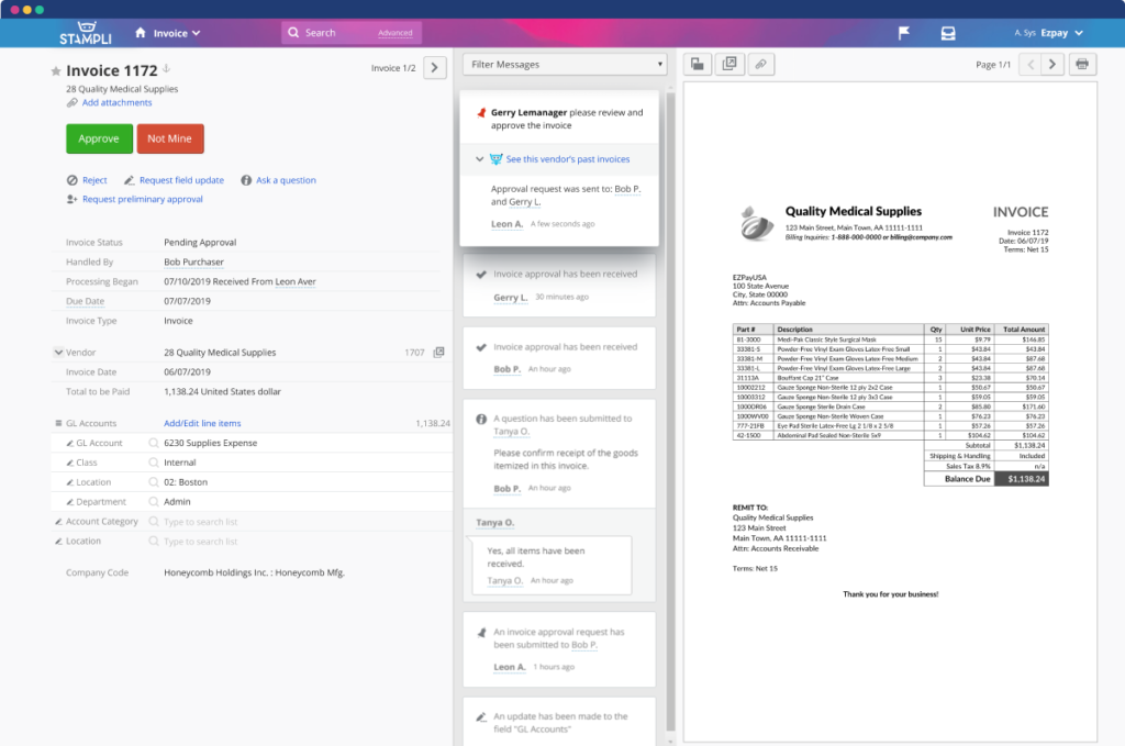 Invoice processing dashboard