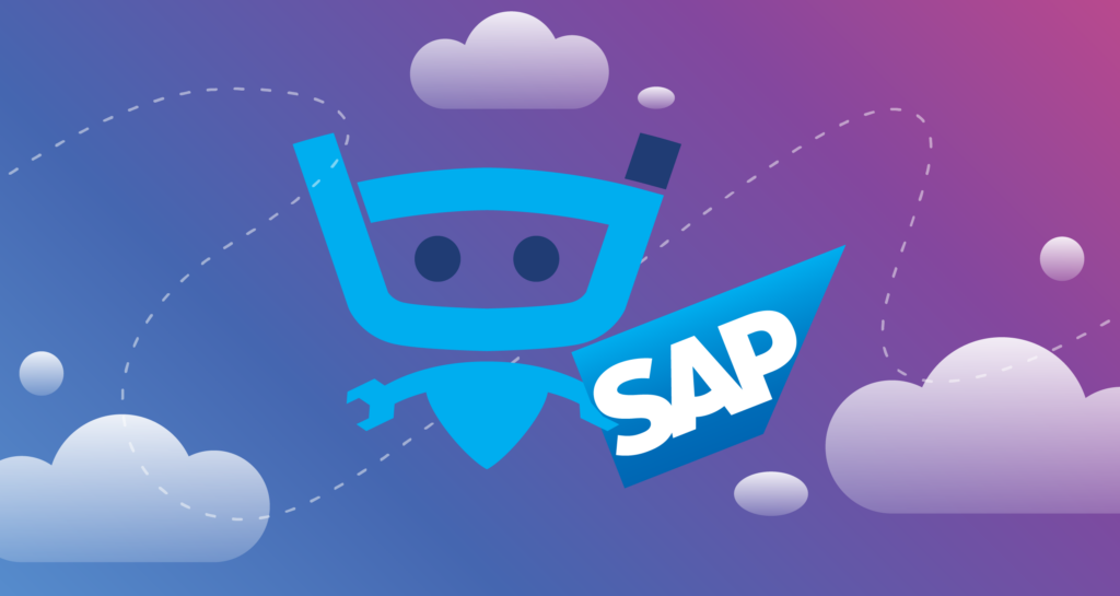 Stampli "Billy the Bot" mascot holding a SAP logo.