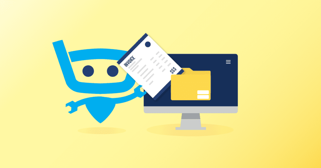 Billy the Bot adding an invoice to a folder on the a computer screen monitor