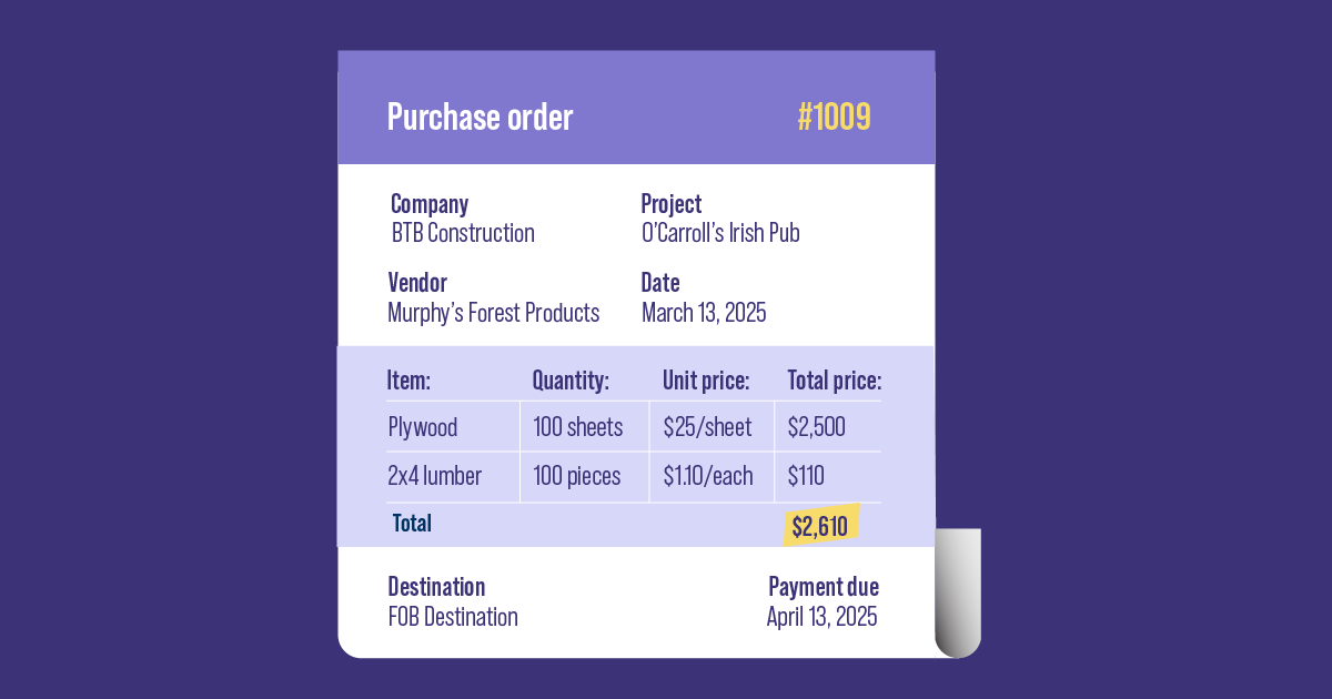 Example of construction purchase order