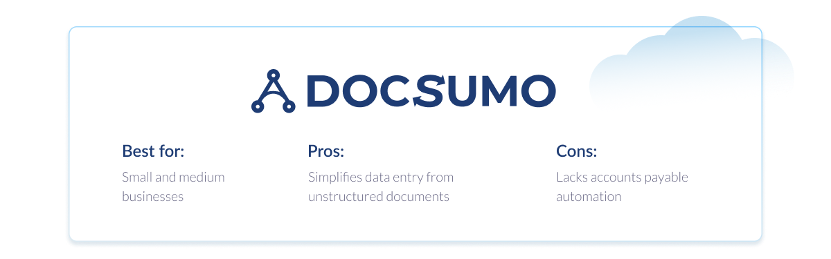 Product card: DocSumo overview for SMBs, with focus on document data entry capabilities