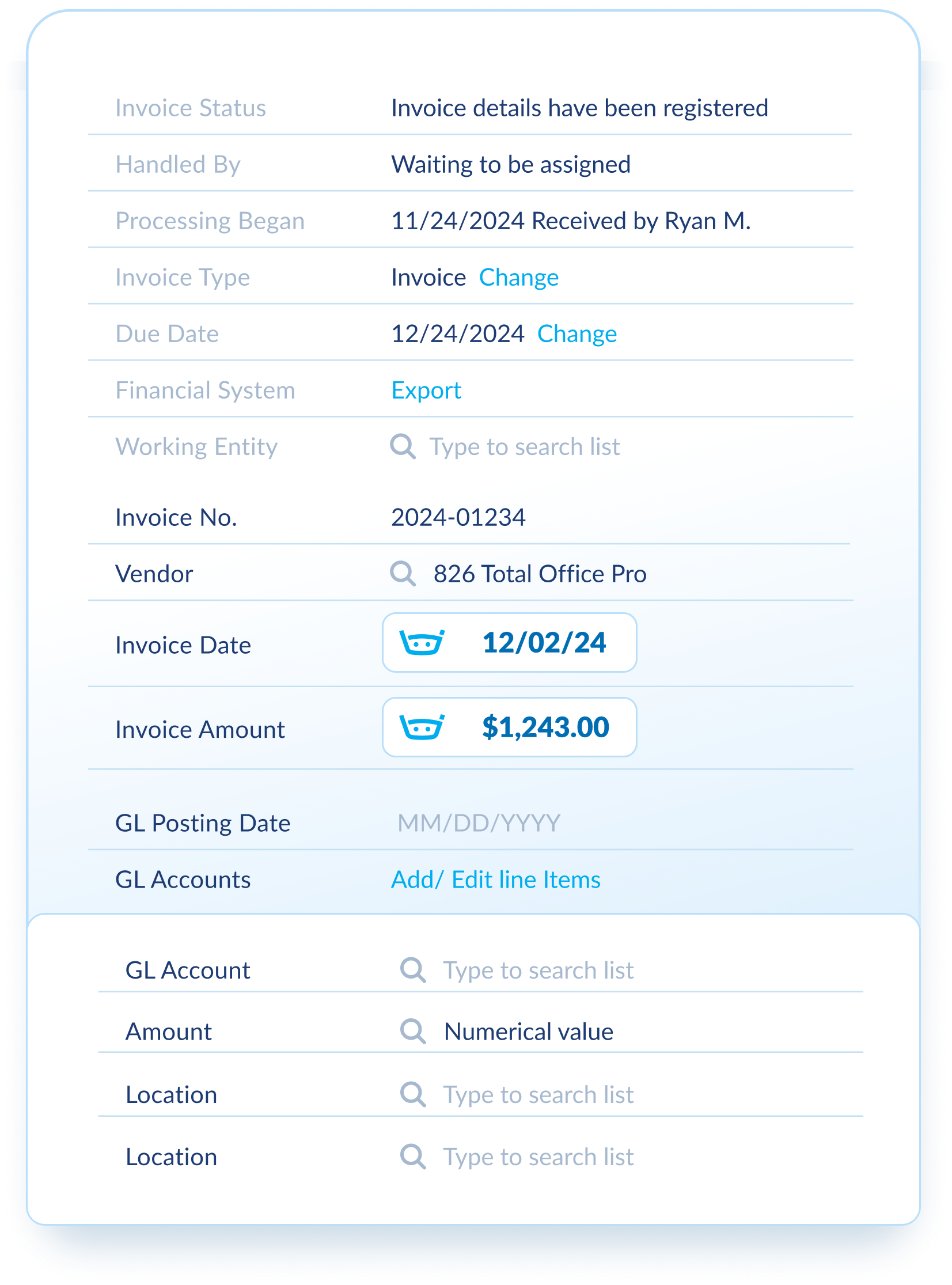 Billy AI processing P2P invoices - coding info